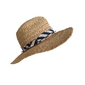 Hat Attack Daily Fedora 100% Raffia Hat with Striped Hatband Size M/L